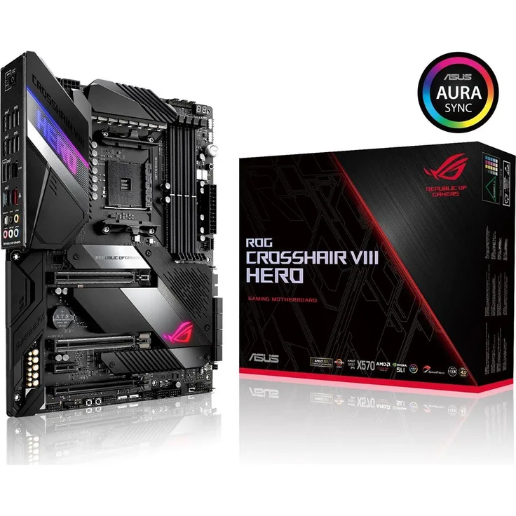 ASUS ROG Crosshair VIII Hero Gaming Mainboard Sockel AM4 (Ryzen 3000 kompatibel, ATX-, PCIe 4.0, DDR4, 2.5G Lan, USB 3.2, Aura Sync)