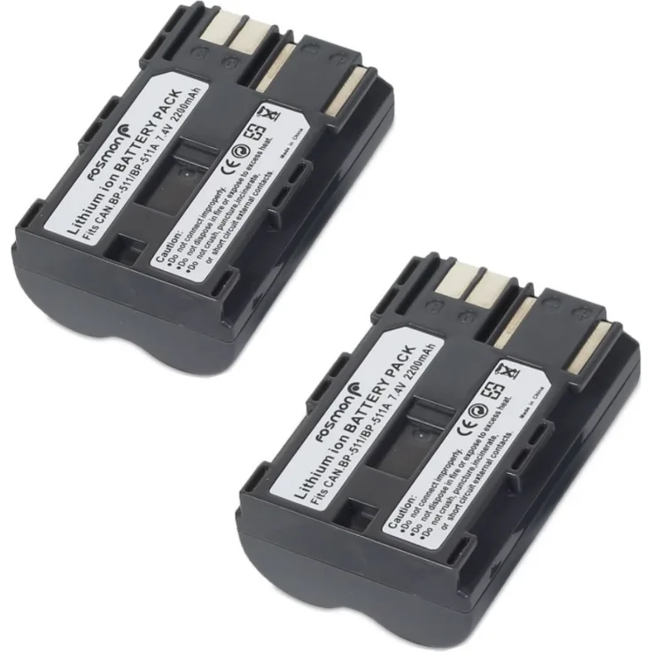 Fosmon (2 Pack) 7,4V 2200mAh Canon BP-511 / BP-512 Ersatz Li-ion Akku Batterie für Canon EOS 10D, 20D, 20Da, 30D, 40D, 50D, 5D, D30, D60 / PowerShot G1, G2, G3, G5, G6 / EOS Digital Rebel / Optura Xi