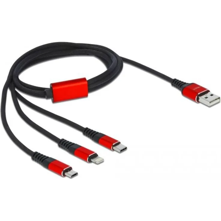 DeLock USB Ladekabel 3 in 1 Typ-A zu Lightning - 2 x USB Type-C 1 m