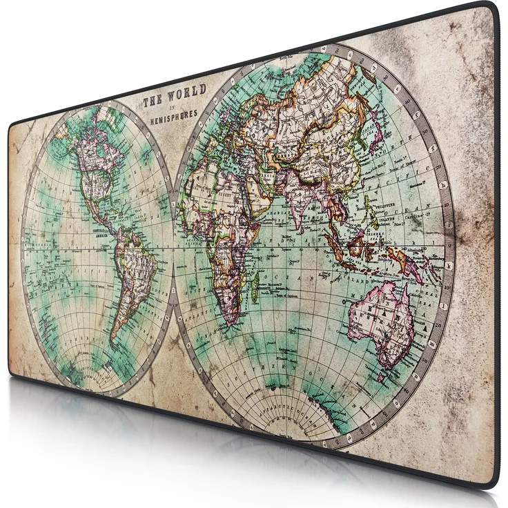 CSL - XXL Mauspad 900 x 400 - Office Tischunterlage - präzise Maussteuerung verbessert Geschwindigkeit und Präzission - Stabiler Halt - waschbar - Schreibtischunterlage für Büro und Zuhause - Old Map
