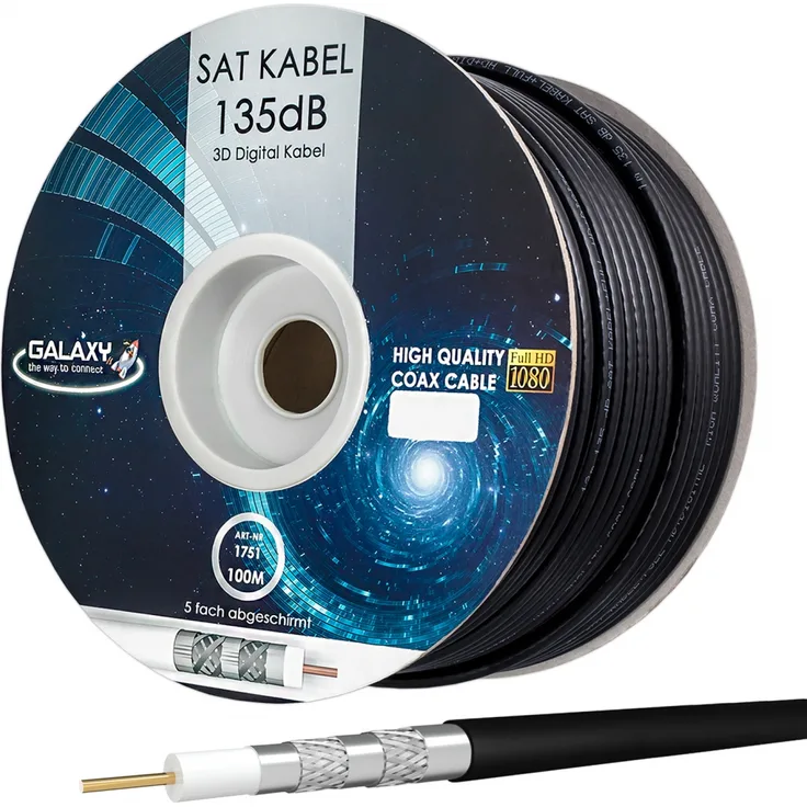 100m Kabel 135dB Stahl Kupfer 5-fach GALAXY ''1751-B'' - SCHWARZ