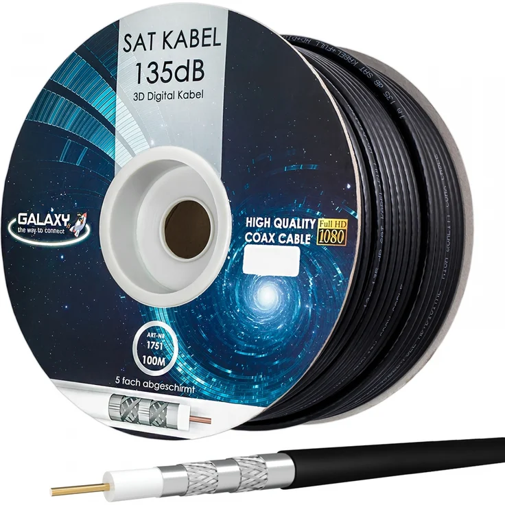 100m Kabel 135dB Stahl Kupfer 5-fach GALAXY ''1751-B'' - SCHWARZ – Bild 1