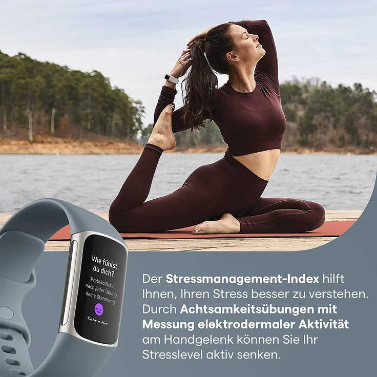 Fitbit Charge 5 Fitness-Tracker GPS, Unisex, Aluminiumgehäuse, Silikonarmband, Steel Blue/Platinum – Bild 6
