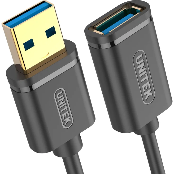 UNITEK Kabel USB 3.0 A Stecker auf USB A Buchse-Verlängerungskabel - 1,5 Meter, Schwarz-Verlängerung für Drucker, Tastatur, Kartenleser etc. - Y-C458GBK