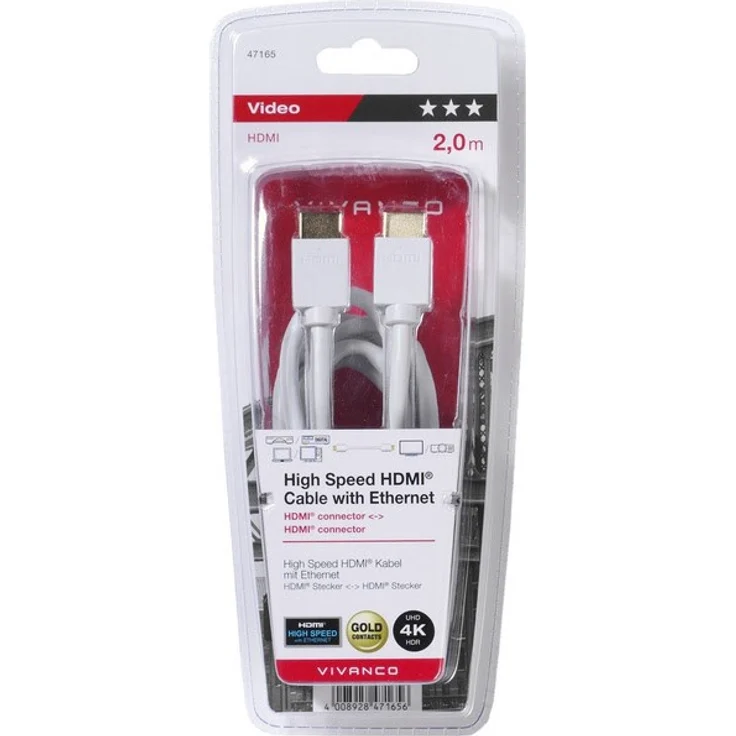 47/10 20GW HDMI-Kabel (2,0m) vergoldet weiß