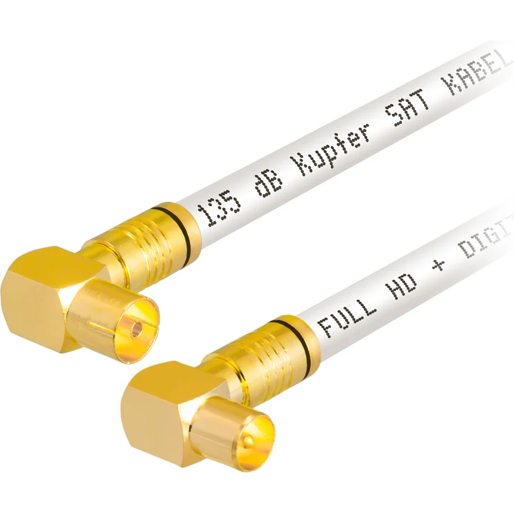 2m Antennenkabel IEC-Stecker und IEC-Buchse Winkel Kompressionssteckern CU 135dB WEISS