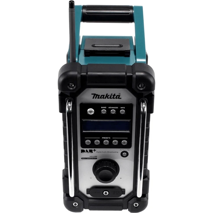 Makita DMR110 ohne Akku und Ladegerät, mit Netzteil Baustellenradio, geeignet für Outdoor, spritzwassergeschützt, türkis – Bild 4