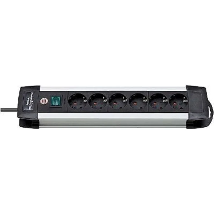 Brennenstuhl Premium-Alu-Line, Steckdosenleiste 6-fach - Steckerleiste aus hochwertigem Aluminium (Mehrfachsteckdose mit Schalter und 3m Kabel, Made in Germany) silber-schwarz – Bild 1