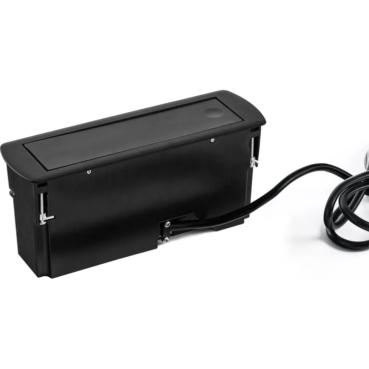 Versenkbare Energiebox CIZO in SCHWARZ mit zwei Schuko-Steckdosen und USB-Ports / Steckdosen / Tischsteckdose
