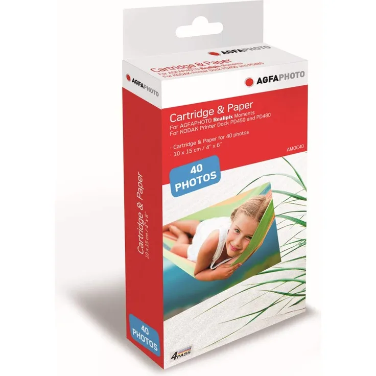AGFA Photo - Kartusche und Papier, 40 Fotos, Format 10 x 15 cm, AMOC, kompatibel mit AGFA Photo Realipix Moments und Kodak PD450, PD480 und PD450WIFI 40