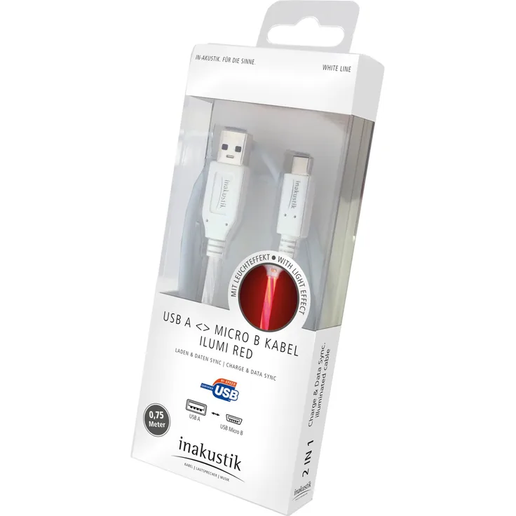 NUPRIME inakustik 0140230752 Kabel USB A auf USB Micro B weiß