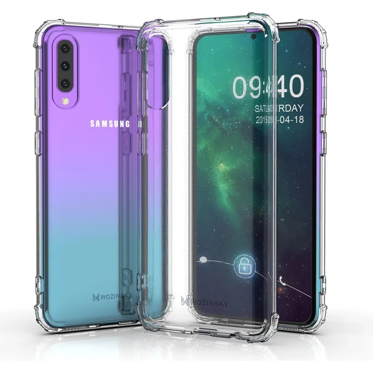 WOZINSKY Silikon TPU Case Panzer Hülle, geeignet für Samsung Galaxy A50s, Handy-Schutzhülle, transparent