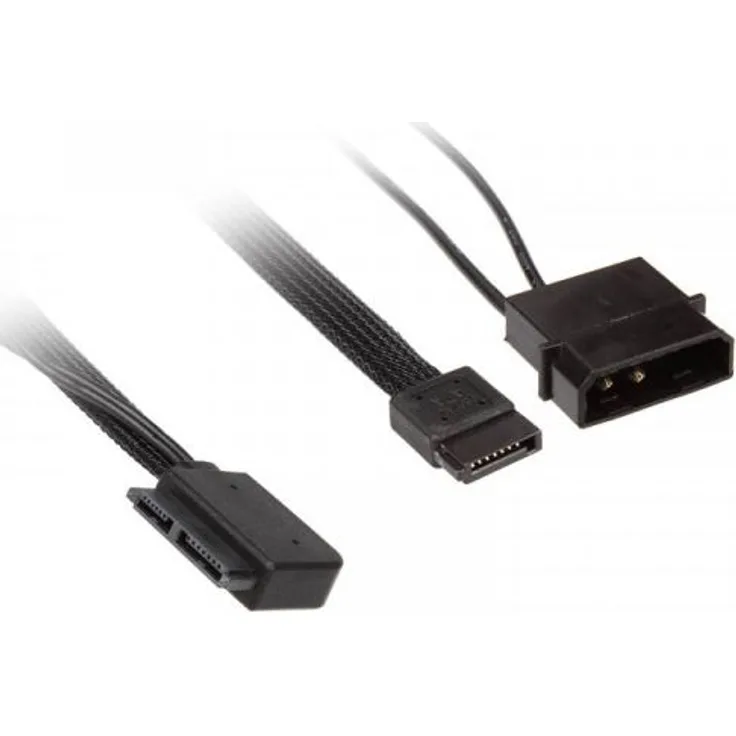 SilverStone SST-CP10 - Adapter Kabel Slimline SATA zu SATA, um 90° abgewinkelte Anschlüsse, schwarz gesleevt