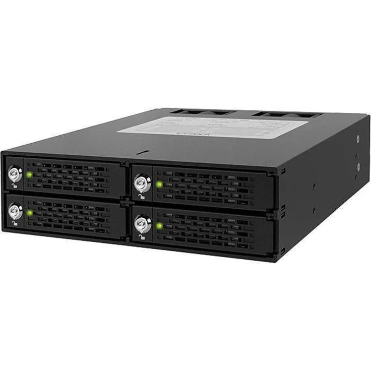 ICY DOCK Wechselrahmen für 4X 2,5 Zoll (6,4cm) SATA-SAS SSD-HDD in 1x 5,25 Zoll (13,3cm) - Vollmetall mit Schlössern ToughArmor MB994SK-1B – Bild 1