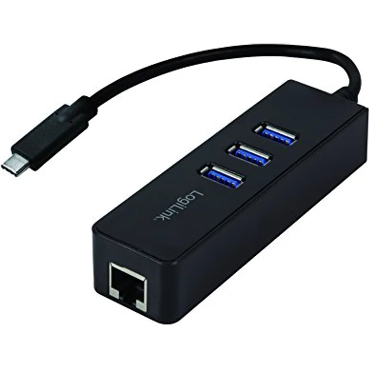 LogiLink USB 3.0 (Typ-C) zu Gigabit Netzwerk Adapter (RJ45) und 3x USB 3.0 (Typ-A) Hub