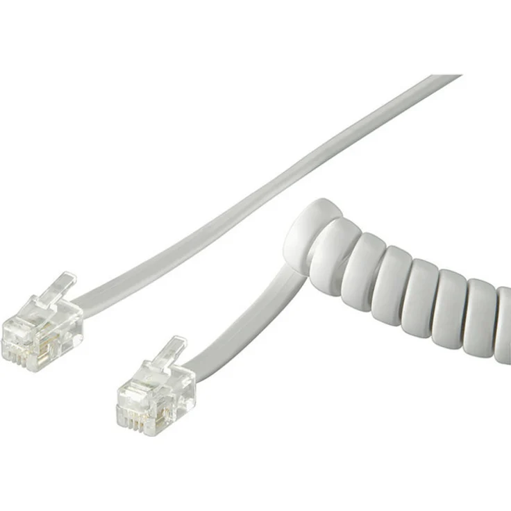 Goobay 68601 Telefonhörer Spiralkabel, Flachkabel mit RJ10-Stecker (4P4C) auf RJ10-Stecker (4P4C), Weiß, 4 Meter – Bild 1