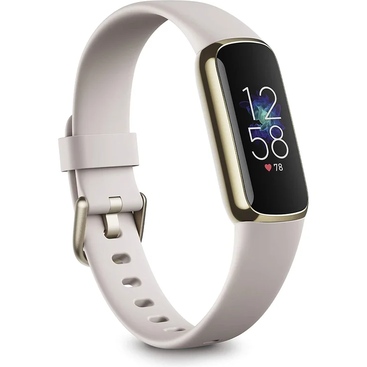 Fitbit Luxe Fitness-Tracker GPS, Damen, Einheitsgröße, Edelstahlgehäuse, Silikonarmband, Mondweiß/Softgold – Bild 1