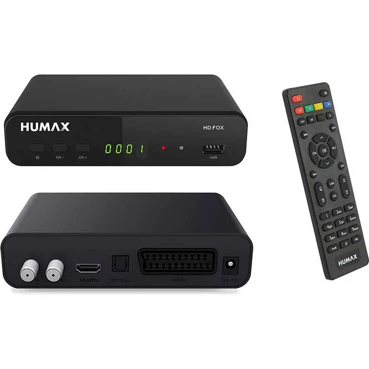 Humax HD Fox Digitaler HD Satellitenreceiver 1080P Digital HDTV Sat-Receiver mit 12V Netzteil Camping, Astra vorinstalliert, HDMI, SCART, DVB-S/S2 PVR Ready