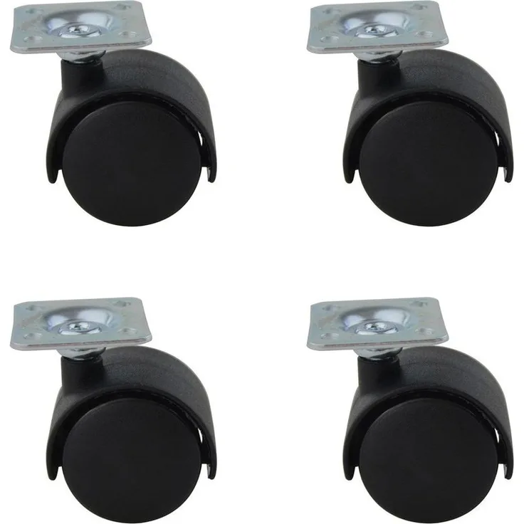 Ms Beschläge - 4er Set 50mm Möbelrollen aus schwarzem Kunstoff mit Anschraubplatte Lenkrollen