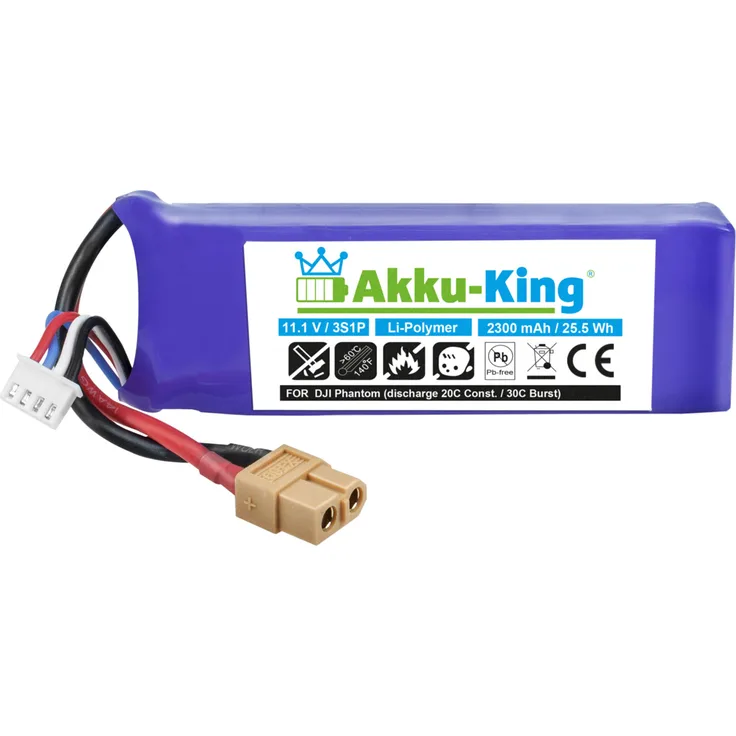 Akku-King Lipo 3s Akku kompatibel mit RC DJI Phantom Quadrocopter - Li-Polymer 11.1V 2300mAh
