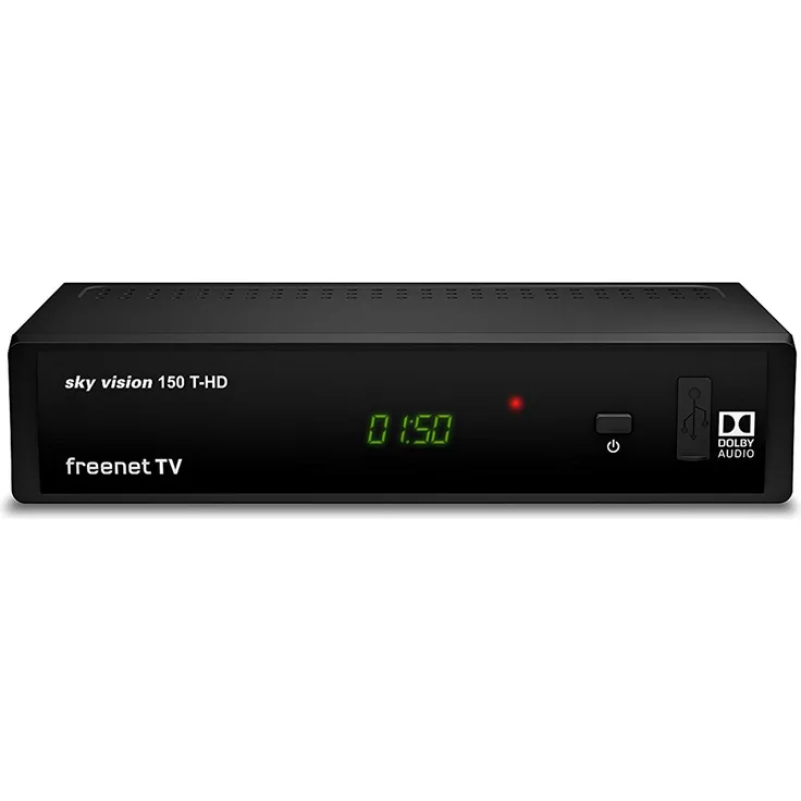 Sky Vision 150 T-HD DVBT-2 Receiver, Digitaler Receiver für DVB-T2, HD TV Receiver, HEVC H.265 Decoder, HDMI, USB 2,0, LAN, SCART, Dolby DIGITAL Plus, freenet TV Receiver, Schwarz