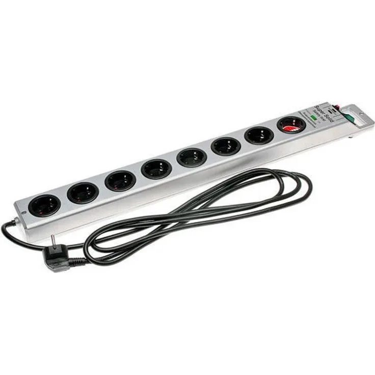 Brennenstuhl Super-Solid, Steckdosenleiste 8-fach mit Überspannungsschutz (2,5m Kabel und Schalter - aus bruchfestem Polycarbonat) silber