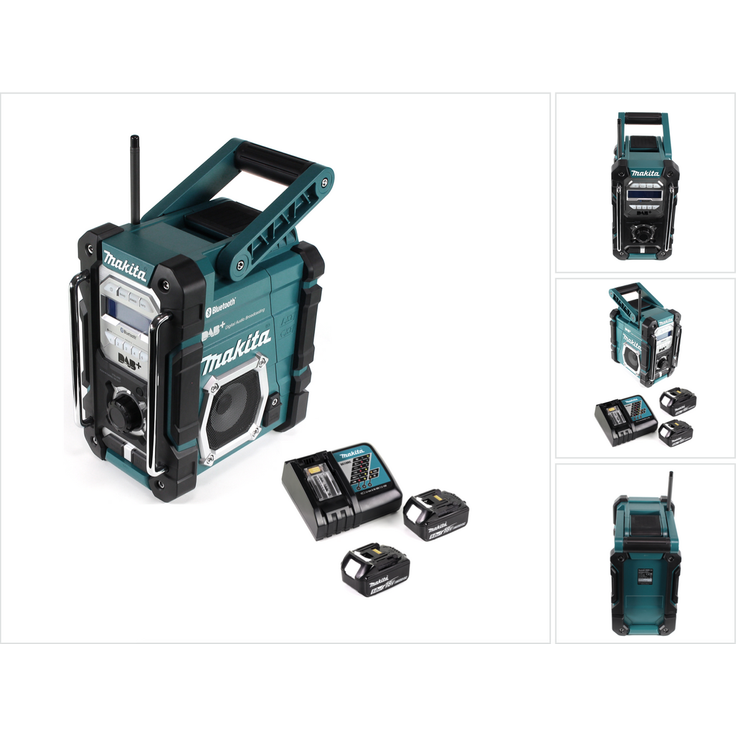 Makita DMR 112 RT Akku Baustellen Radio 7,2 - 18V Bluetooth DAB+ + 2x 5,0Ah Akku + Ladegerät schwarz, blau, silber