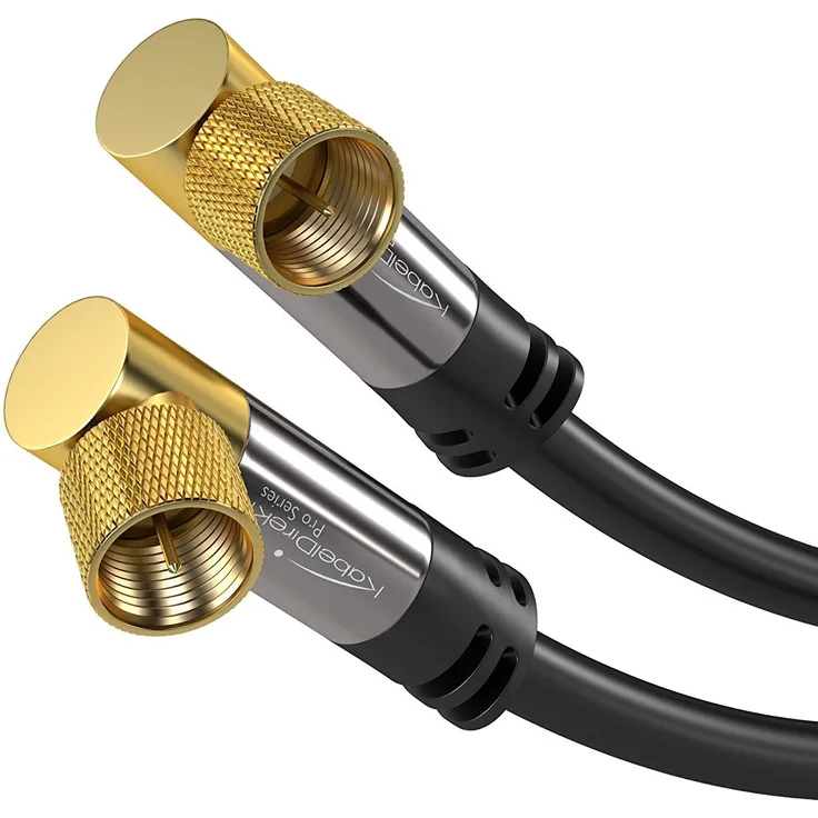 KabelDirekt - SAT Kabel 90° gewinkelt - 2m - (auf gewinkelten F-Stecker, 75 Ohm, F-Stecker Koaxialkabel, TV, HDTV, Radio, DVB-T2, DVB-C, DVB-S, DVB-S2) - PRO Series