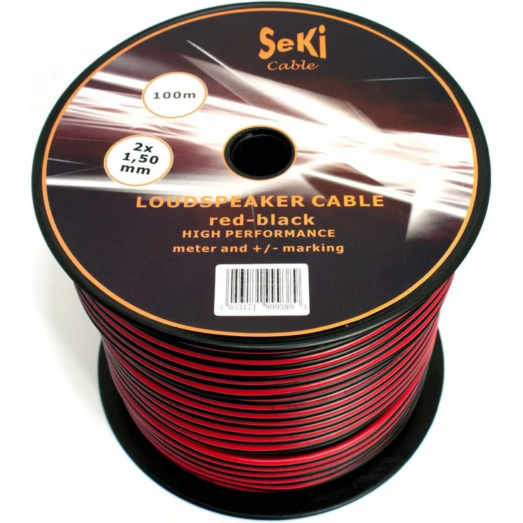 Lautsprecherkabel 2x1,50mm2 - 100m - rot-schwarz - CCA - Audiokabel - Boxenkabel