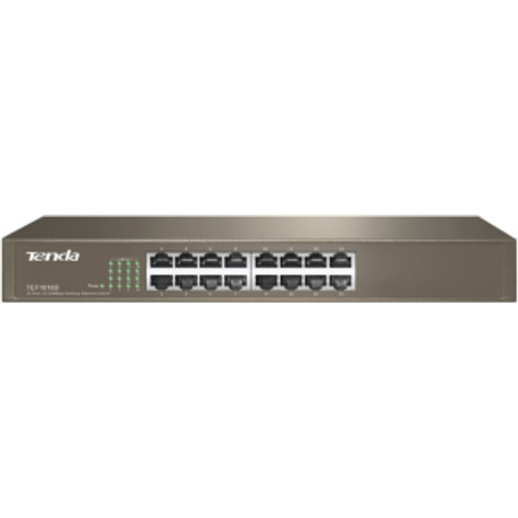 Tenda TEF1016D 16-Port Desktop Switch 10-100 Mbit-S (200 Mbit-s Vollduplex, Auto MDI-MDI-X, Autonegation, Flusskontrolle, Metallgehäuse, Überspannungsschutz)