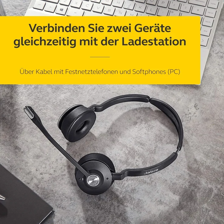 Jabra Engage 65 Stereo Wireless-DECT-Headset für Softphones (PC) und Festnetztelefone, mit Ladeschale, Skype for Business Open Office zertifiziert – Bild 2