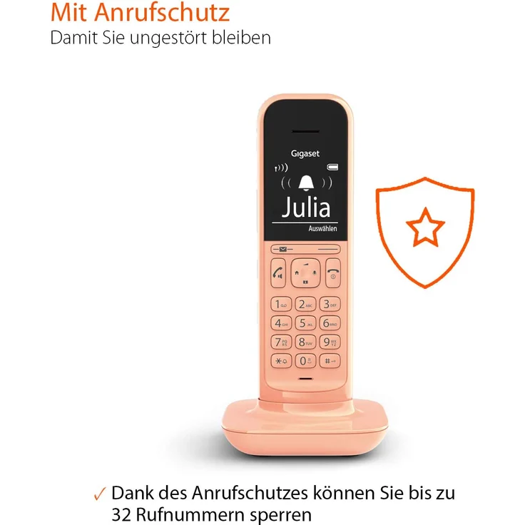 Gigaset CL390HX Universal Mobilteil, Design Telefon, geeignet für FRITZ!Box und HD Voice Freisprechfunktion, schnurloses DECT Telefon mit großem Grafik Display, Cantaloupe, VoIP-Telefon, orange – Bild 4