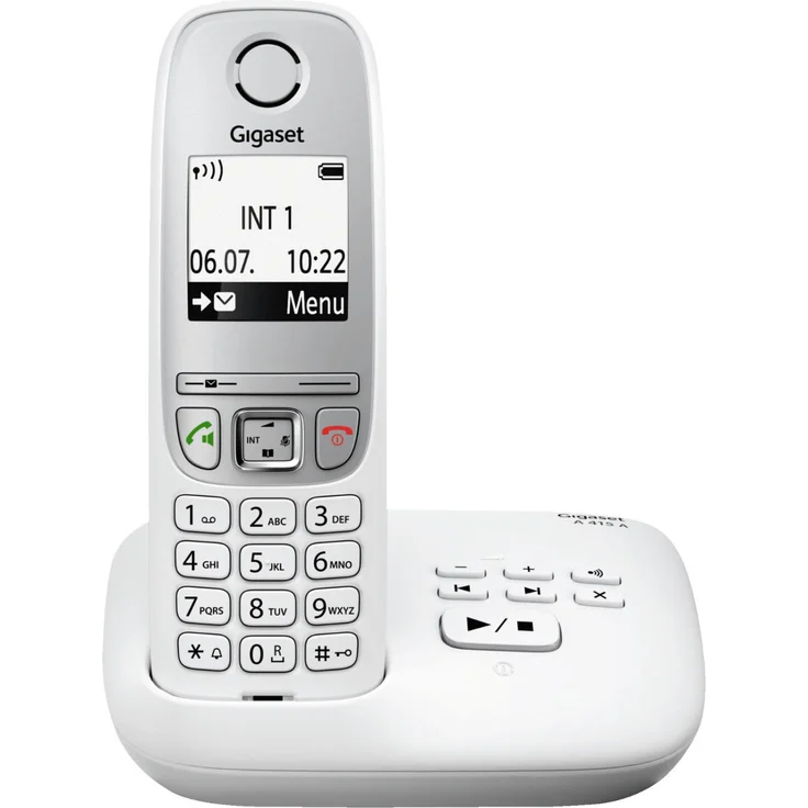 Gigaset A415A Schnurloses Telefon mit Anrufbeantworter (DECT Telefon mit Freisprechfunktion, Grafik Display und leichter Bedienung), Analog-Telefon, weiß – Bild 1