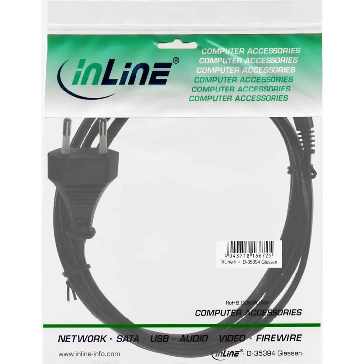 InLine 16654O Netzkabel, Netzstecker auf Euro 8 C7 Stecker, 0,3m