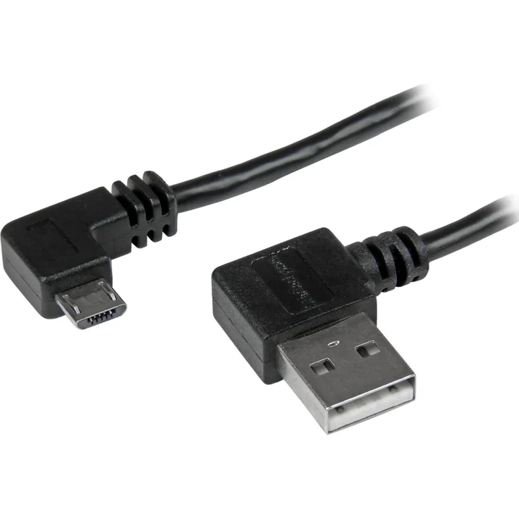 StarTech.com Micro USB Kabel mit rechts gewinkelten Anschlüssen, Stecker-Stecker, 2m, USB A zu Micro B Anschlusskabel