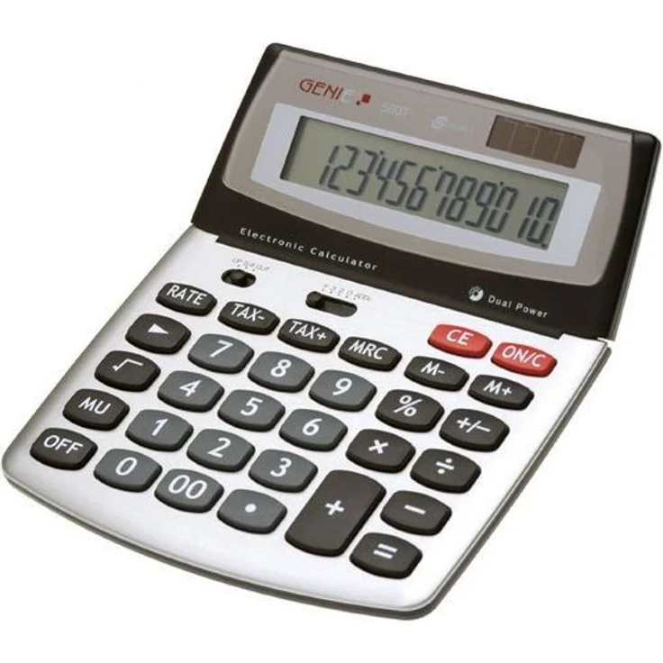Genie 560 T 12-stelliger Design-Tischrechner (Dual-Power (Solar und Batterie), Jumbo-Display) silber - grau – Bild 1