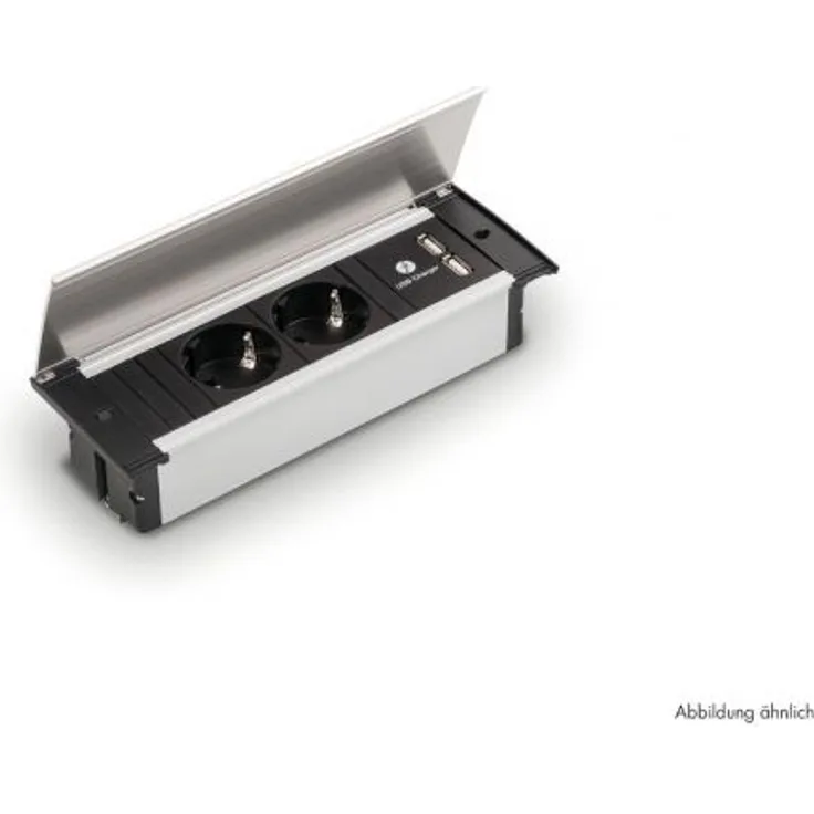 Kapsa-USB, Einbausteckdosenelemente, mit französischen Steckdosen, Deckel edelstahlfarbig