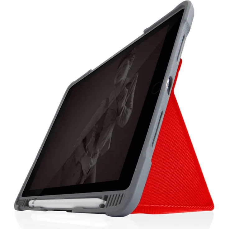 STM Bags Dux Plus DUO Case für Apple iPad 10,2'' (2019) - rot-transparent [Militär Standard I Apple Pencil - Logitech Crayon Fach I Wasserabweisend I Standfunktion I Wake-sleep]