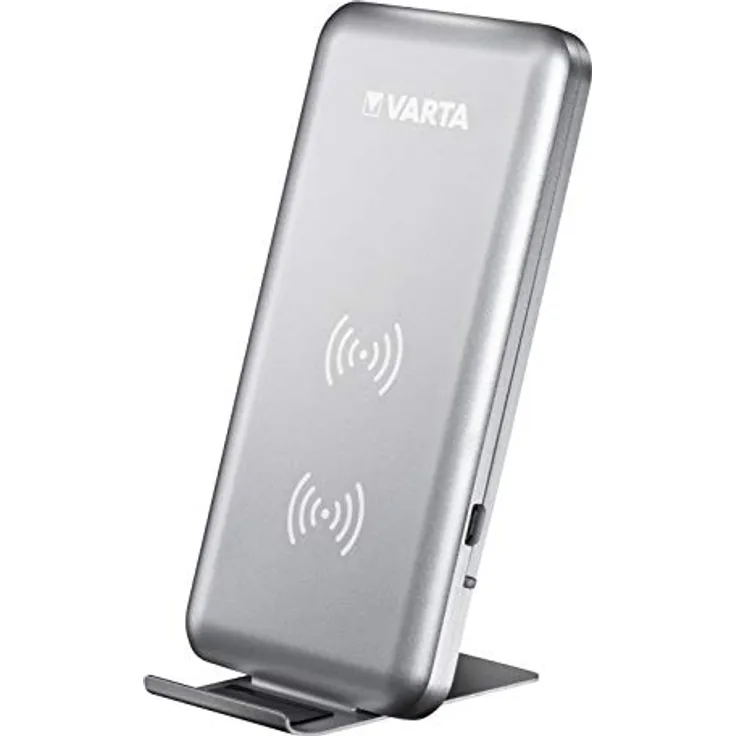 VARTA Fast Wireless Charger mit 10 Watt Schnellladefunktion, Qi-kompatibel, Doppelspulen Technologie, lädt Smartphones horizontal und vertikal