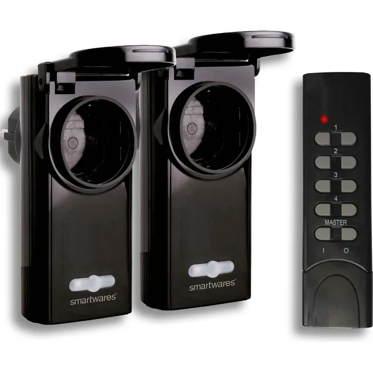Smartwares SmartHome 2-er Set Funk-Außensteckdosen für Geräte bis 3600 W mit 4-Kanal Fernbedienung schwarz