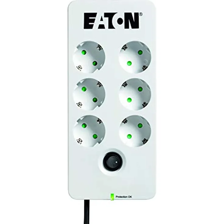 Eaton Protection Box 6 DIN - Steckdosenleiste mit Überspannungsschutz (6-fach Schuko Buchse, schaltbar) - weiß
