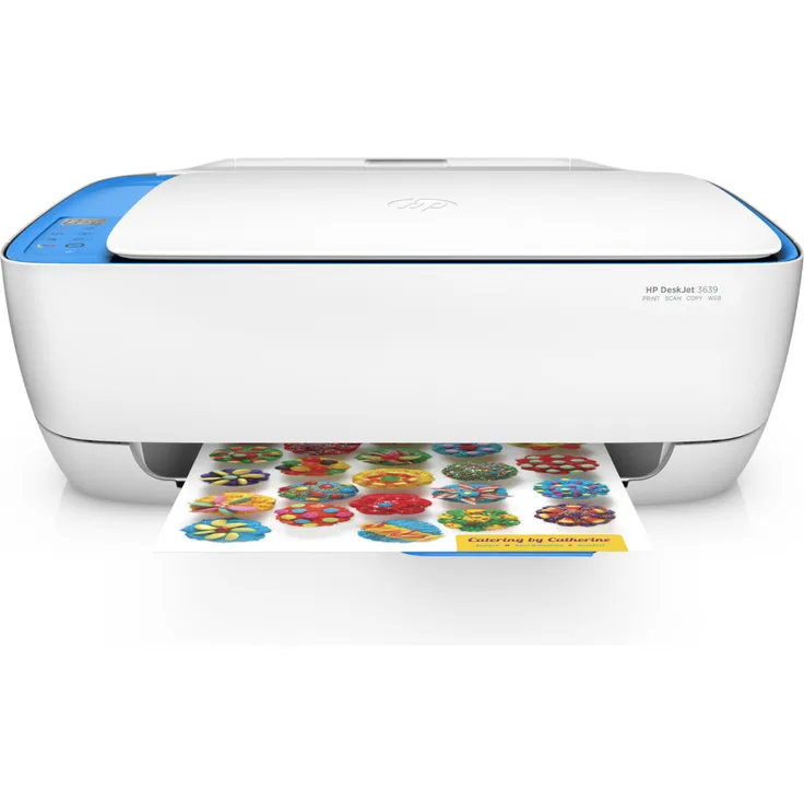 HP DeskJet 3639 All-in-One-Drucker - Multifunktionsgeräte (Thermal Inkjet, 4800 x 1200 DPI, 60 Blätter, A4, Direkter Druck, Blau, Gelb)