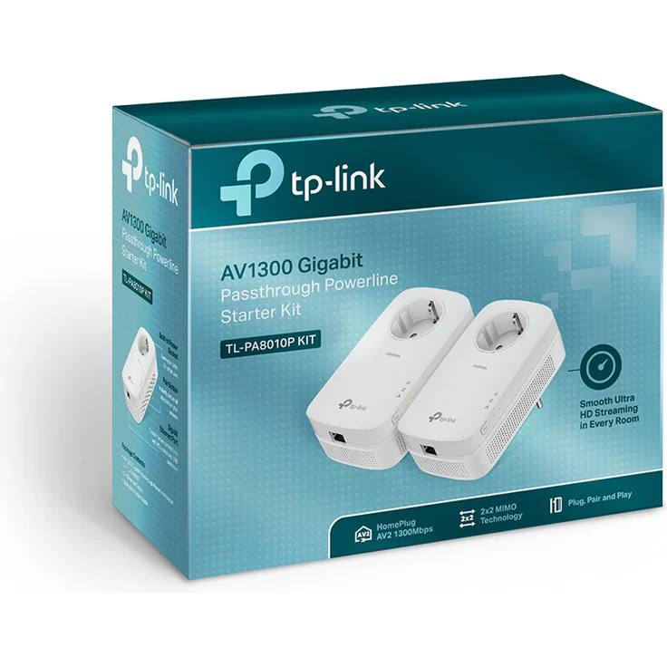 TP-Link TL-PA8010P KIT 1300Mbit-s 2x Gigabit Ports Passthrough Steckdose Powerline Adapter Set( 2 2-MIMO, Plug & Play, energiesparend, kompatibel zu allen gängigen Powerline Adaptern) weiß – Bild 3