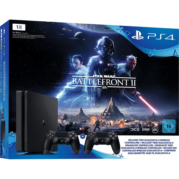 Sony PlayStation 4 Slim Jet Black 1TB Bundle inkl. Star Wars Battlefront II + 2. Controller – Bild 1