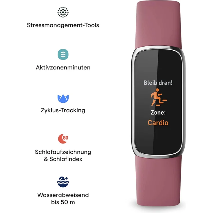 Fitbit Luxe Fitness-Tracker GPS, Damen, Einheitsgröße, Edelstahlgehäuse, Silikonarmband, Orchidee/Platin – Bild 3