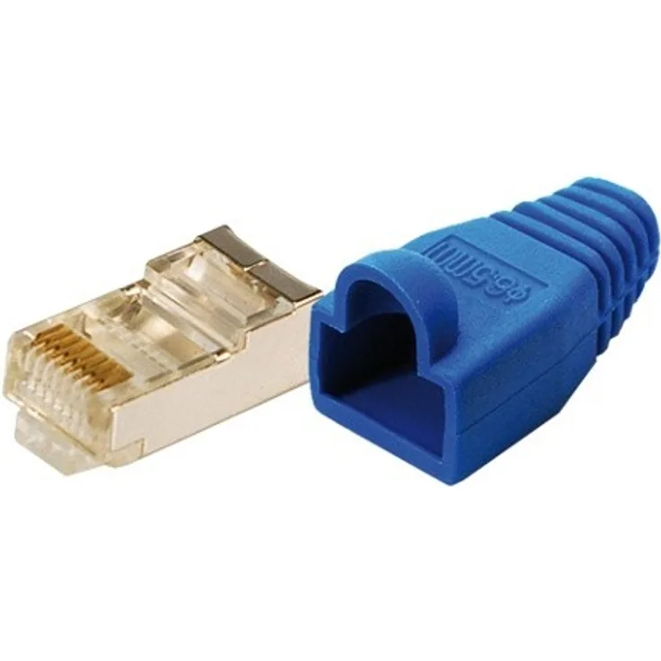 2direct LogiLink Modular Stecker, CAT 5e (RJ45), geschirmt, mit Knickschutz Hülle-Blau, 100 Stück