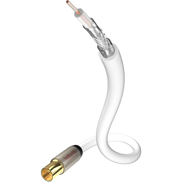 inakustik – 00426105 – Premium Koax-Antennenkabel | Speziell für die Anforderungen bei hochauflösenden Fernsehformaten (HDTV) entwickelt | 5,0m in Weiß | 100 dB - 3-fache Abschirmung - Massivleiter