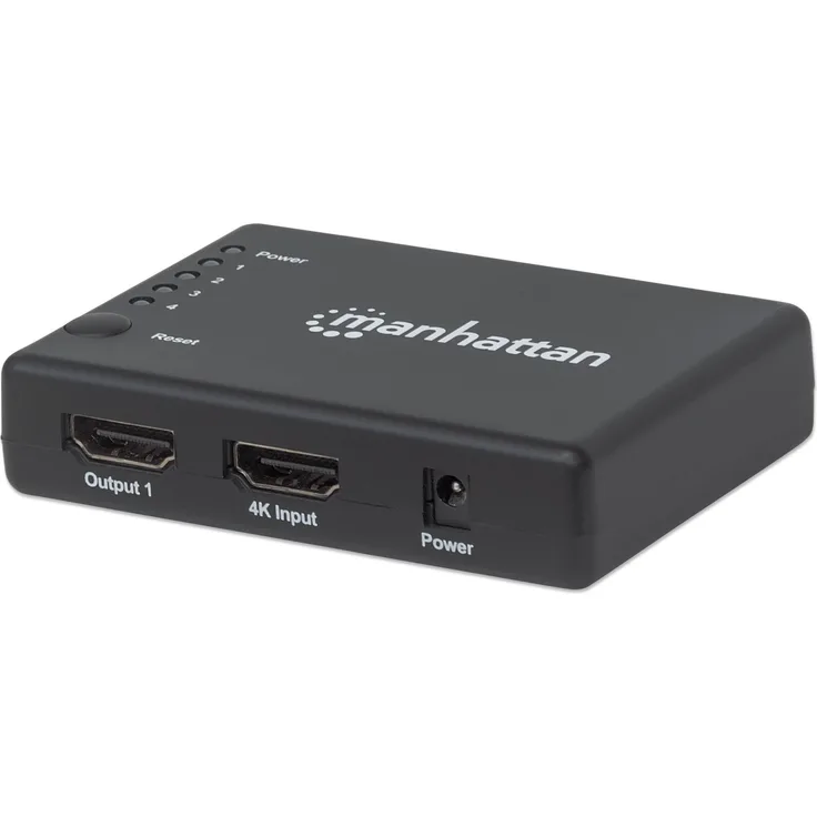 Manhattan 207706 4K kompakter 4-Port HDMI-Splitter ''4K 30Hz'' Stromversorgung über Netzteil Schwarz