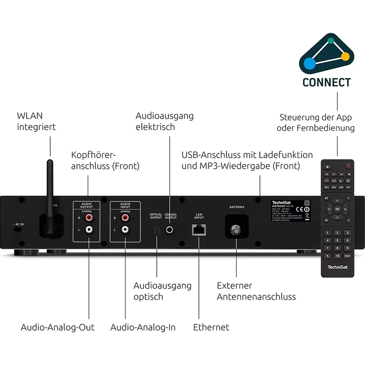 TechniSat DIGITRADIO 143 CD – HiFi-Tuner Internetradio (DAB+ Digital-Radio, UKW, Wi-Fi Audio-Streaming, Bluetooth, Spotify Connect, CD-Player, Fernbedienung, Breite 43,5 cm) schwarz – Bild 2