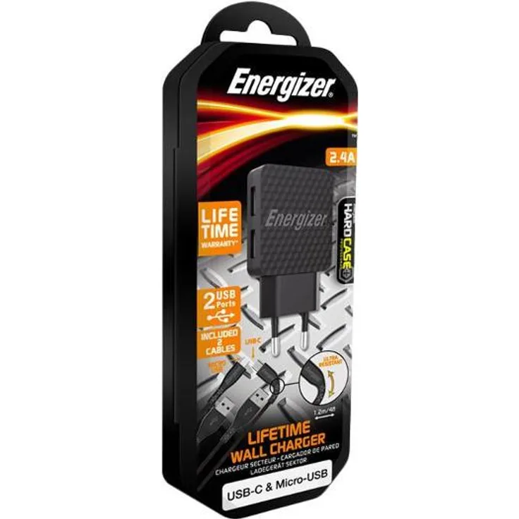 Energizer Lifetime Wall Charger USB-C + Micro-USB Cable (2m) black (AC2BEULCMM)